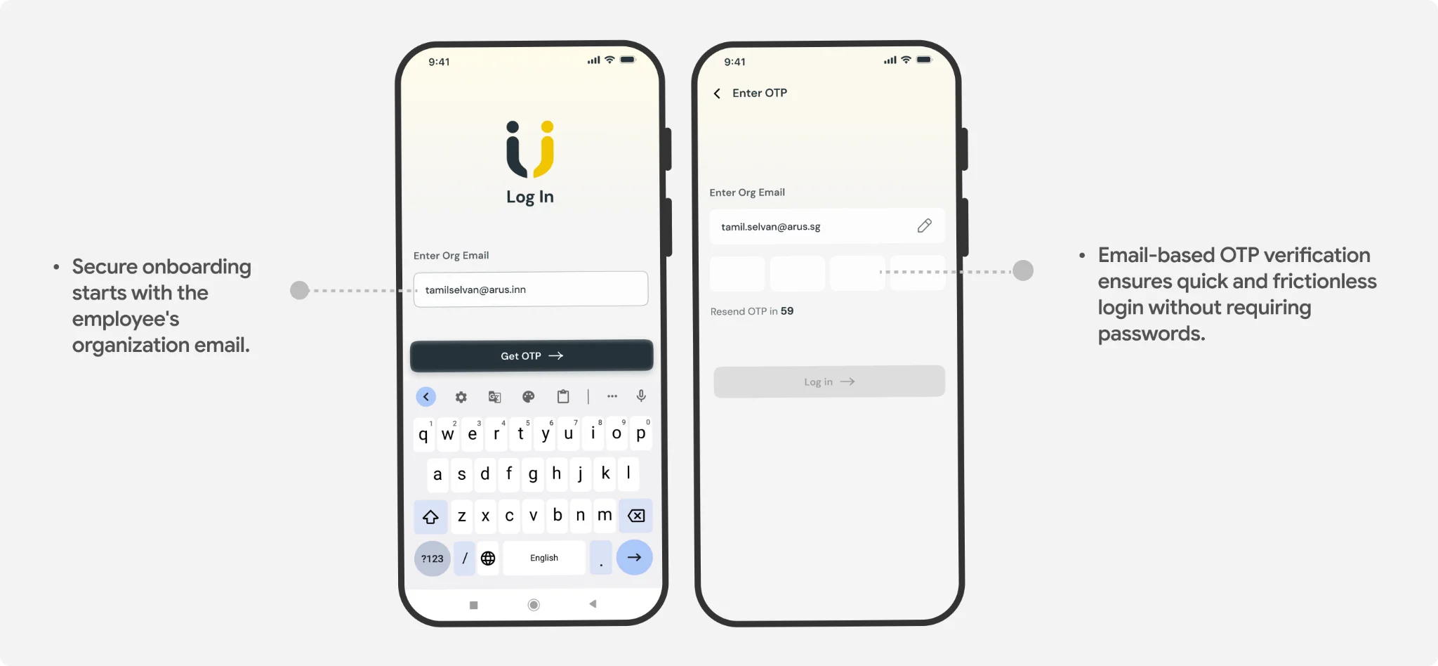 Organisation email login and OTP verification