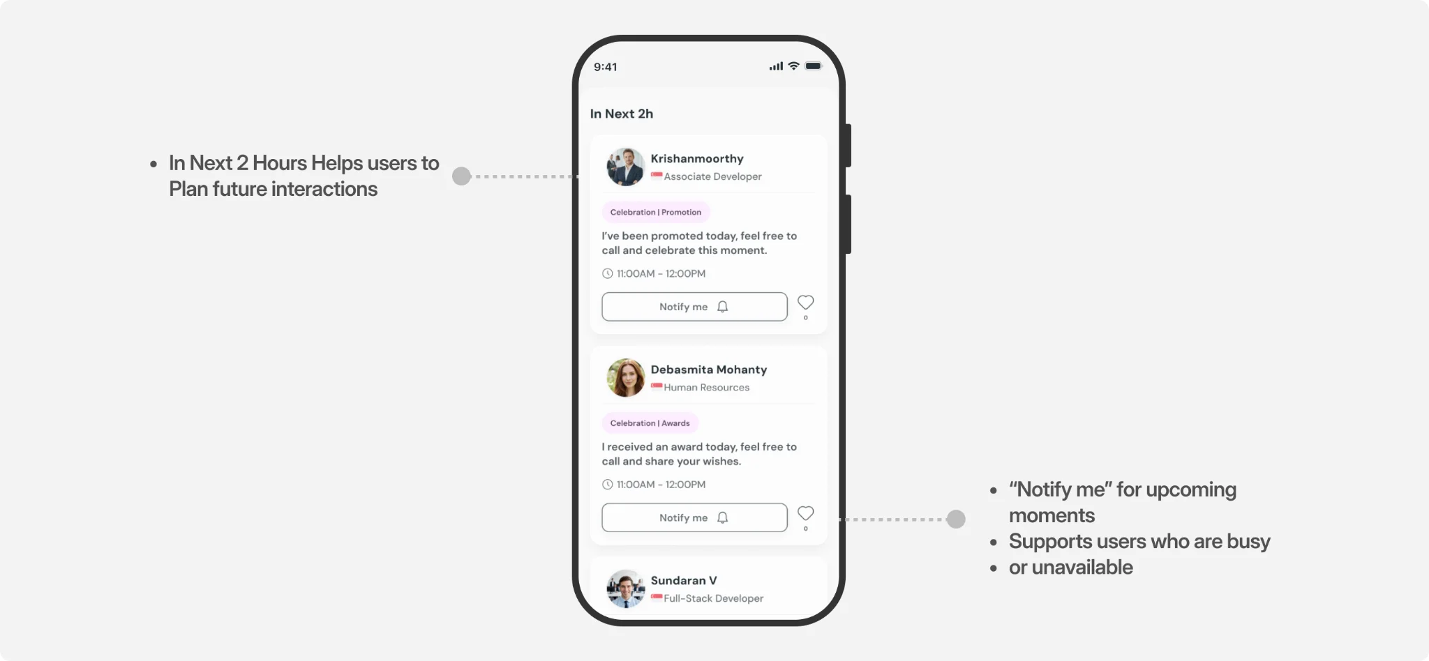 Upcoming moments and notification reminders